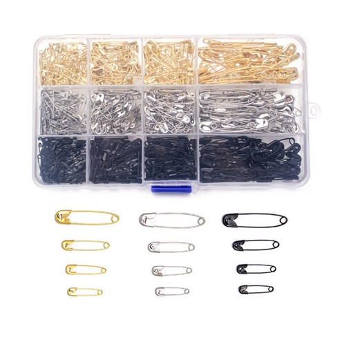 코히모 다용도 옷핀 19mm 210p + 22mm 150p + 28mm 120p + 38mm 120p 5W0042 세트, 1세트, 골드, 실버, 블랙
