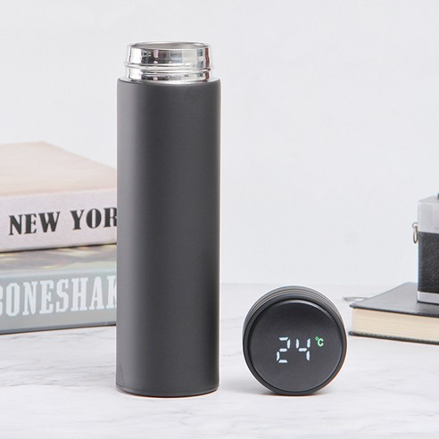 스테인리스강 지능 보온컵 창의 간략 현온 물컵 비즈니스 선물 직신 컵, 검정색, 500ml