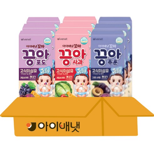 아이배냇 꼬마 끙아젤리 3종 사과3+포도3+푸룬3, 1세트, 900g