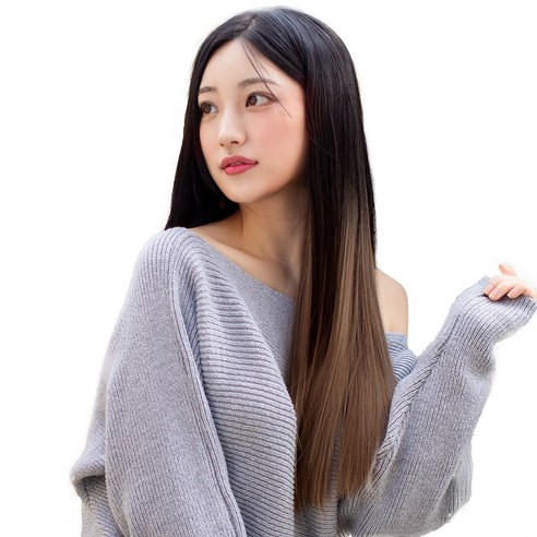 가발위드 붙임머리 옴브레 부분 가발 스트레이트 10cm 5피스 1세트상품, 투톤(블랙+애쉬브라운)