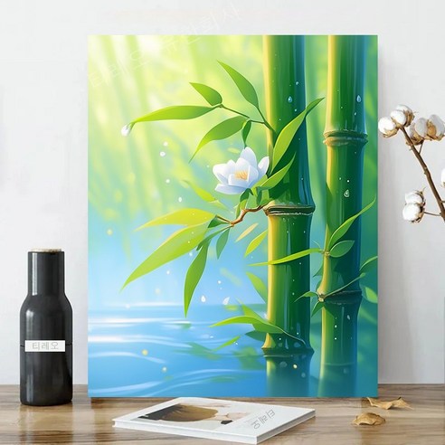 보석십자수 캔버스형 원형비즈십자수 DIY키트 40x50cm 3D 대형 선물용 재물 객실 풍수 인테리어, 1세트, 07 대나무 개운죽