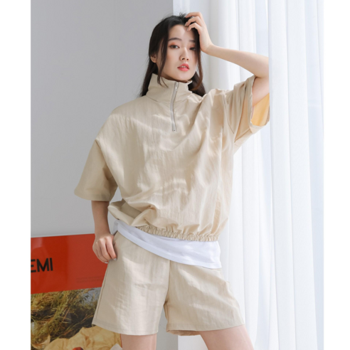 여성 아노락 반집업 바람막이 여자 반팔 트레이닝 세트 4컬러