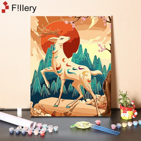 FiIIery DIY명화그리기 피포페인팅 풍경화 인물화그리기 그림그리기 세트 40 x 50cm, 18-사슴, 1개