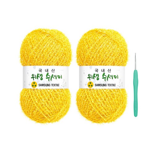 울클럽 사각 웨이브 수세미 DIY 위생수세미실 2볼세트(동영상제공), 722 진노랑, 722 진노랑