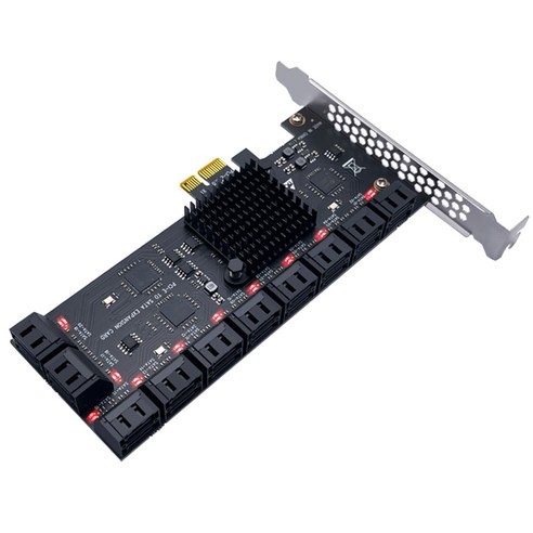 Monland 20 포트 SATA 6Gb - PCI Express 컨트롤러 확장 카드 PCIE III 변환기 라이저 어댑터, 검은 색
