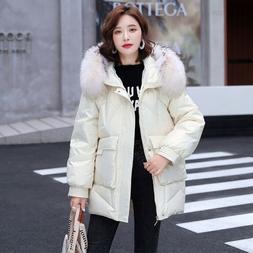 smy화이트 오리 자켓 여성용 중형 대형 모피 칼라 새로운 밝은 얼굴 워시 무료 두꺼운 한국어 스타일 자켓