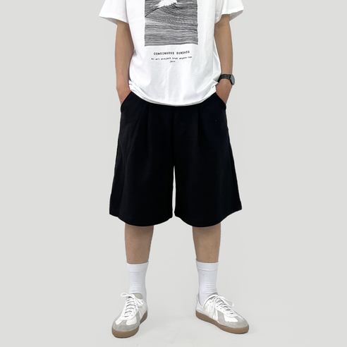 JIIGEUM지금 버뮤다 스웻 원턱 팬츠 와이드 벌룬 핏 트레이닝 츄리닝 반바지 오엔엘