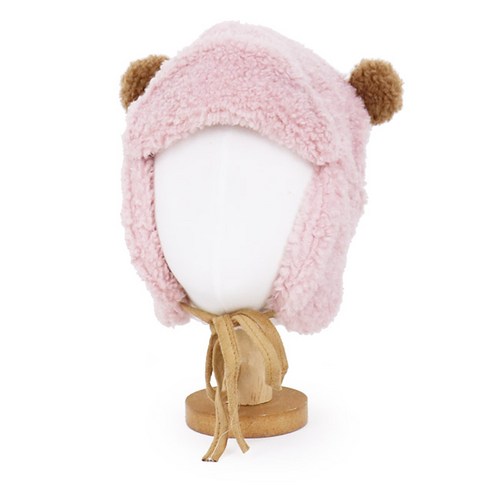 베이직엠 유아용(1~3세) 겨울 방한모자 귀달이 뽀글이 베어 (둘레 48cm)