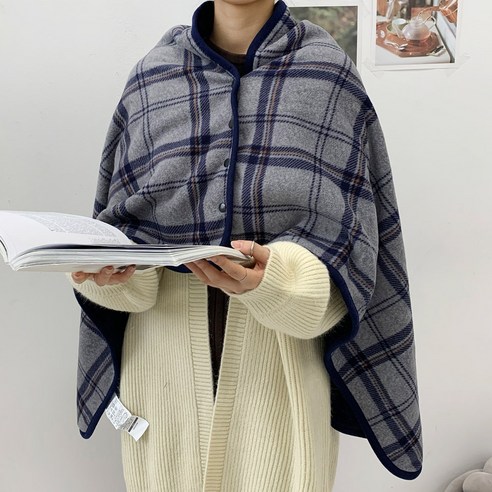 똑딱이 털 안감 극세사 따뜻한 차량용 차박 겨울 어깨 망토 무릎 숄 담요 bb4033, 네이비