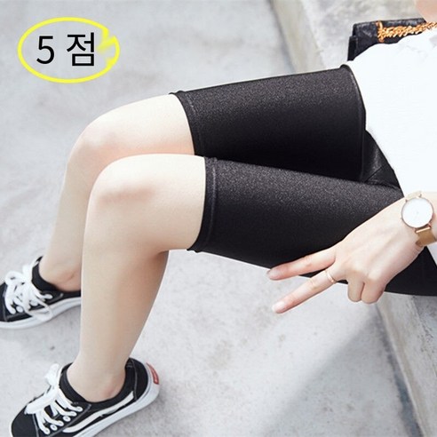 여름 초박형 광택 레깅스 여성 대형 겉옷 스트레치 바지 블랙 자른 안전 반바지 자른 바지
