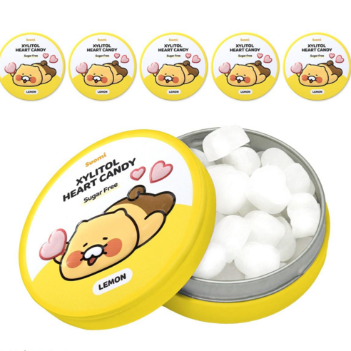 춘식이 자일리톨 하트 캔디 레몬 6개 무설탕 수오미 캔디 핀란드산 자일리톨 사탕, 40g