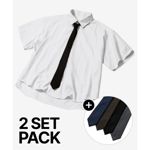 세컨모놀로그 셔츠 (넥타이+셔츠 SET)코튼 사이드 슬릿 오버핏 하프 셔츠 [WHITE]_SESH009WHITE TC189209