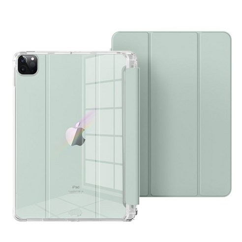 아이패드 보호 케이스 iPad 올인클루시브 접이식, 아침안개녹색투명에어백펜슬롯+강화필름, 아이패드2019/2020(10.2인치)