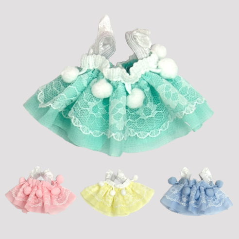 폼폼 원피스 쉬폰 드레스 솜인형 10cm 15cm 인형옷 모루인형 꾸미기 부자재 솜깅이, 민트, 1개