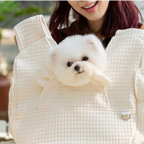 모던앤모어 반려동물 강아지 이동가방 포대기 앞가방 애견백팩, 1개, 아이보리