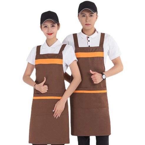 ANKRIC 방수앞치마 멜빵 앞치마 작업 앞치마 내장 주방 컬러링 서비스직원 앞치마 호텔, 얕은 커피