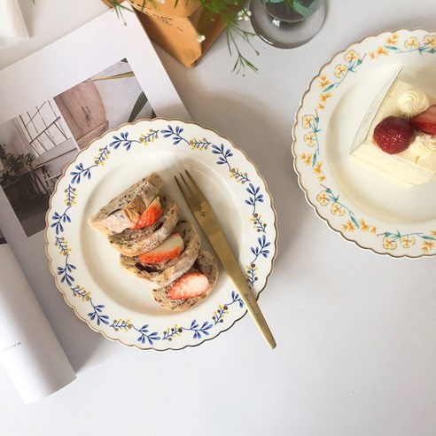 감성 북유럽 빈티지 도자기 접시 그릇 시리얼 볼 요거트 샐러드 느낌 홈카페, 6 inch 그릇, 옐로우 낙엽