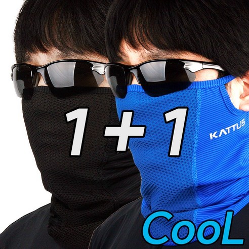 카투스 매쉬형 Zet7 1+1 자외선차단 골프마스크 자전거마스크 파크골프 얼굴햇빛가리개, 블랙+블루