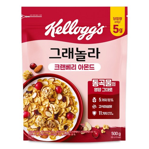 켈로그 크랜베리 아몬드 그래놀라 시리얼, 500g, 6개