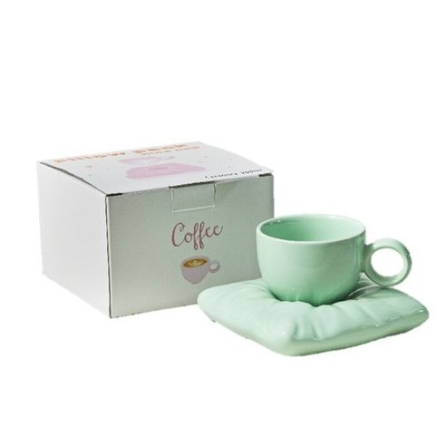 북유럽 codex 세라믹 컵 베개 모양 커피잔 밀크티 컵, 녹색, 201-300ml