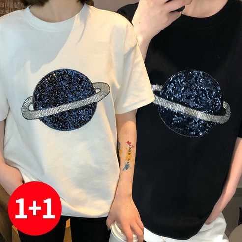 주디앤 여성 여름 우주 스타 오버핏 반팔 티셔츠 1+1 리빙공감