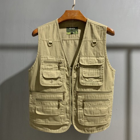 MOHEGIA 다기능 야외 조끼/낚시 조끼, 2XL(145-160kg), 카키 (지퍼)