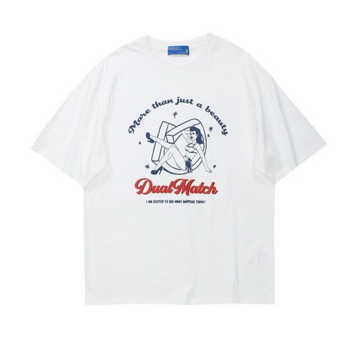 KORELAN 고풍스러운 복고풍 심플 린트 반팔 티셔츠 남조표 스트리트 루즈핏 5부 티셔츠