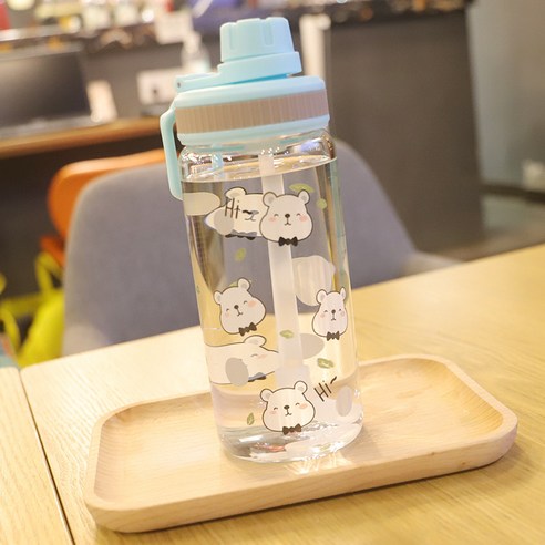 DFMEI 유리 컵 여성 밀짚 물 컵 간단한 휴대용 컵 대용량 컵, DFMEI 파란색, 400ml
