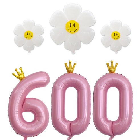 [해피쏘굿] 40인치 왕관 숫자 (100~900) +데이지 풍선세트, 숫자600, 1세트, 핑크