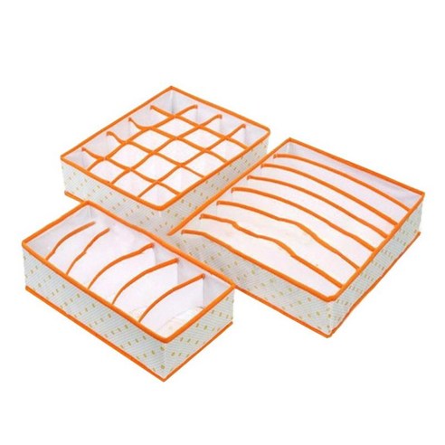 3pcs 세트 접이식 서랍 주최자 기숙사 옷장 주최자 양말 브래지어 주최자에 대 한 홈 분리 된 속옷 보관 상자, 오렌지, 중간, 천