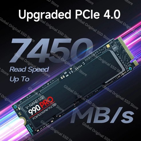 외장하드2TB SSD 솔리드 스테이트 게이밍 내장 하드 디스크 PCIe40 NVMe PS5 노트북 데스크탑용 4TB 2TB 1T 990PRO M2 2280 7500 MBS, 없음, 3.2TB