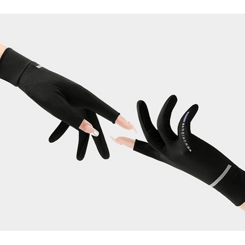 스피소 느리게걷기 여성 장갑 자외선차단 얇은 쿨 봄 여름 가을 패션 캐주얼 장갑 스포츠 레져 등산 골프 라이딩 운전 쿨 아이스실크 손가락 장갑, 블랙계열