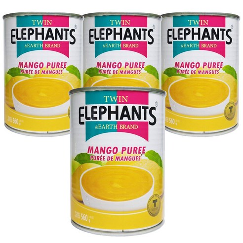 [태국] TWIN ELEPHANTS 망고퓨레 통조림 / MANGO PUREE 망고 빙수 베이킹 과일캔, 560g, 4개