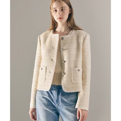 아바몰리 SQUARE-NECK TWEED JK CREAM