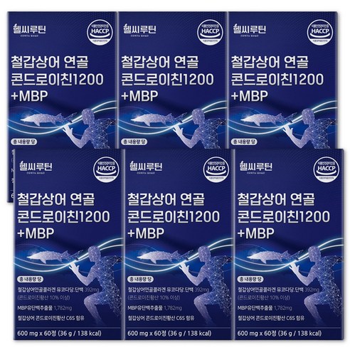 철갑상어 콘드로이친 1200 6형 식약청 인증 HACCP c6s 연골 뮤코다당 단백 엠비피 배합 헬씨루틴, 6박스, 60정