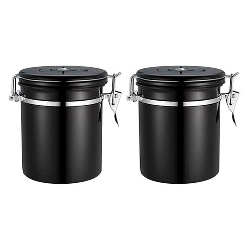 엘빈스 배기 밸브 스테인리스 스틸 밀봉 커피보관용기 1.5L, 2개, 블랙