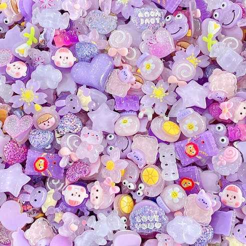 리리아트 DIY 고퀄리티 투명 캐릭터 데코덴 파츠 6종, 퍼플(50개), 50개