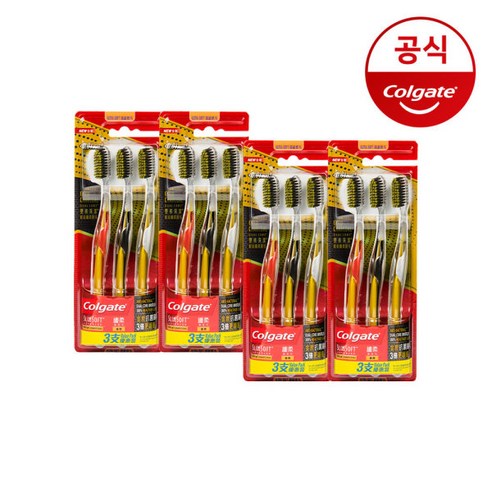 콜게이트 슬림소프트 골드차콜 이중초미세모 칫솔 3입 X 4개, 3개입