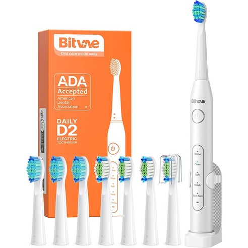 비트베이 D2 음파 전동칫솔 진동칫솔 스마트가압센서 칫솔모8개 Bitvae Amazon베스트 화이트 8개, 8개