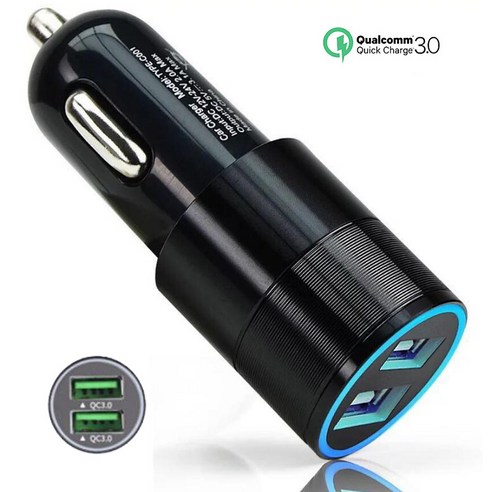 KORELAN 차량용 충전기자동차 담배 라이터 USB 자동차 충전기, QC3.0+QC3.0, 검은색