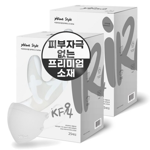 이로와 KF94 새부리형 미세먼지 황사 마스크 초소형 소형S, 25매입, 6개, 화이트
