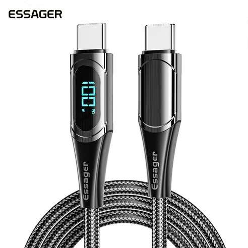 ESSAGER 디지털 디스플레이 PD100W C to C타입 고속 충전 케이블, Black, 1개