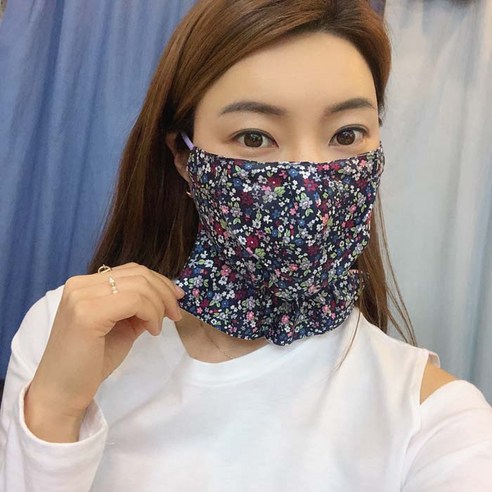 [미스블혹] 안감기모2단 햇빛가리개 꽃 무늬 무지 면 마스크, 1개입, 1개, 네이비