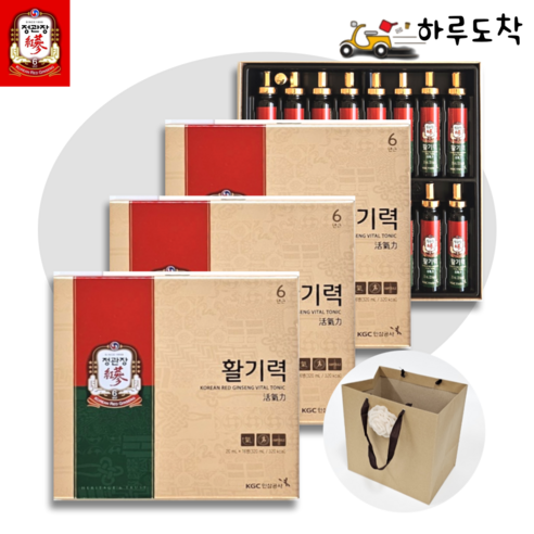 정관장 홍삼정 활기력 홍삼액기스 스틱 3박스 합포장 수제 꽃 코사지 정품백 쇼핑백 2종 선물세트, 960ml, 1세트