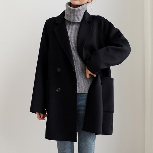 겨울 새로운 양면 모직 코트 여성 한국어 스타일 낙타 색상 작은 중간 길이 느슨한 정장 모직 코트
