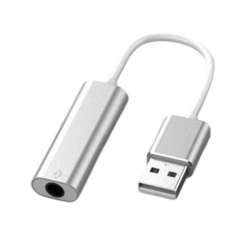 Linux용 마이크 이어폰 컴퓨터용 USB 사운드 카드 프로스트 3.5mm 사운드 카드, 길이 x 너비 6.77x0.51inch., 알루미늄 합금, 은