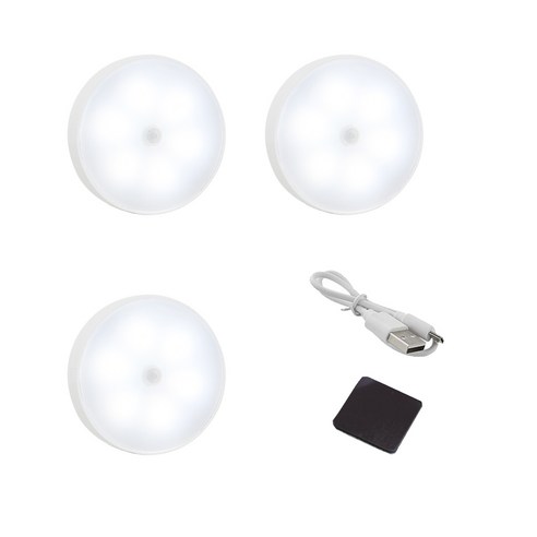 wrikri 8 LED 충전형 스위치 온-오프 가능 모션 감지 센서등, 3개, white light