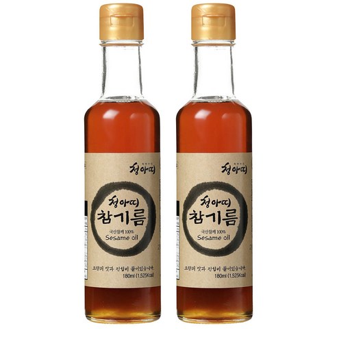 자연친구 청아띠(Cheongatti) 국내산 참기름180ml (단 한번 착유), 국내산 100%의 통참깨 / 전통 압착 방식, 180ml, 2개