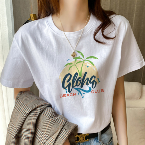 DADADA 여성 라운드 반팔티 면 프린팅 반팔티 1p