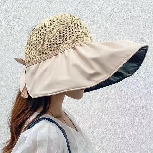 새 리본 블랙 캡 벙거지 캡, {"사이즈":"조절 가능"}, 베이지